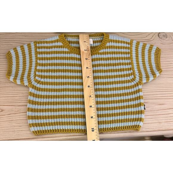 Oeuf 100% Cotton Cable Knit Short Sleeve Sweater Olive Green & Blue Stripe 12-18 - Picture 4 of 5
